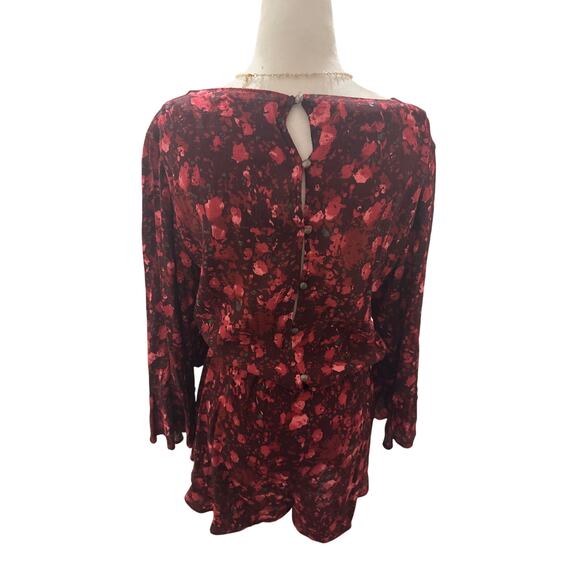 Free People All the Right Ruffles Shorts Feminine Romper In Berry Combo - Picture 6 of 9